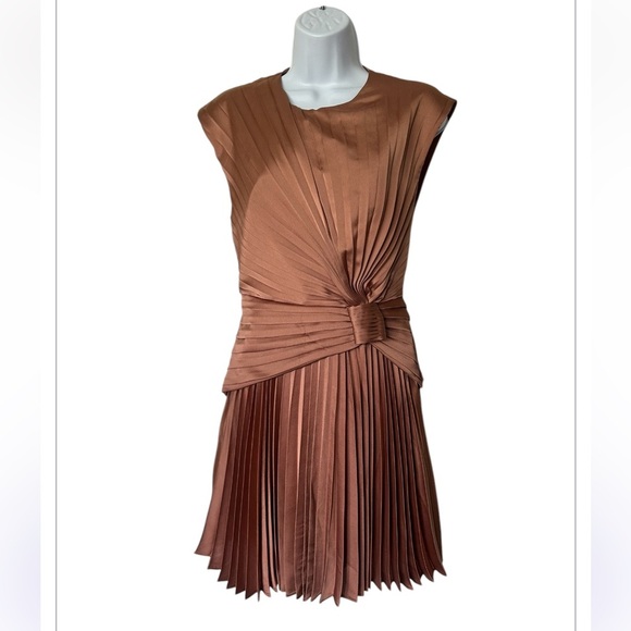 Acler pleated satin mini dress copper cap sleeve Size 4 - Picture 2 of 9